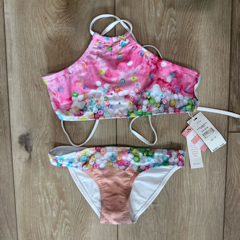 🆕 2pc PILYQ Girls' Embellished 2-Piece Ice Cream Swimsuit - Picture 3 of 8
